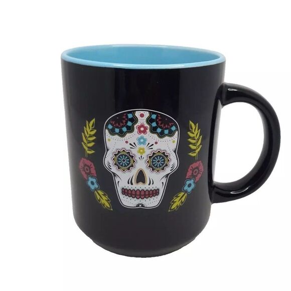 Sugar Skull Coffee Cup 18 oz Ceramic Mug Day Of The Dead Mug. New - Picture 1 of 8